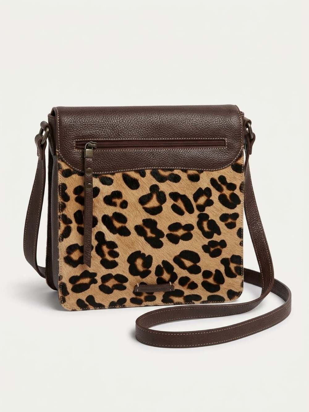 Puntotres Leopard Calf Hair Genuine Leather Crossbody Bag Spain Brown Y2K